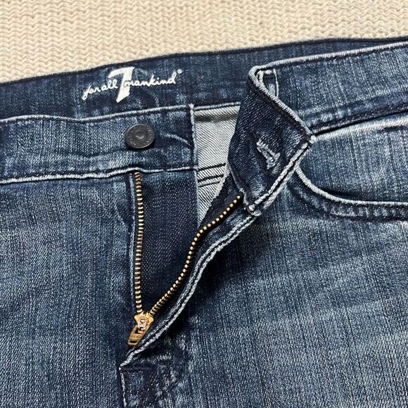 7 For All Man Kind Denim Jean Mini Skirt Sunburst Crystal Embellished Pockets 29 - Picture 7 of 12